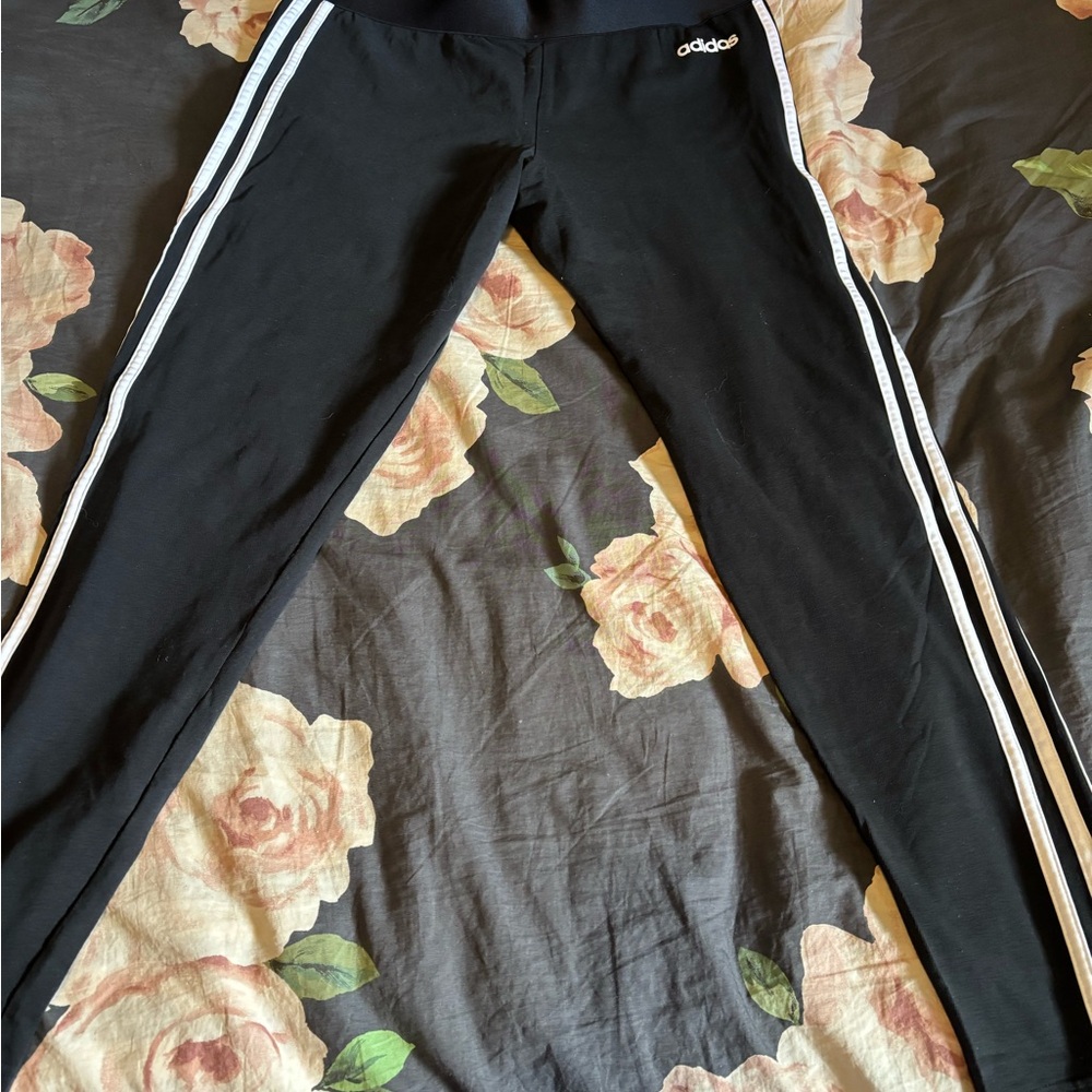 Adidas Black and White Leggings with Classic Stripes